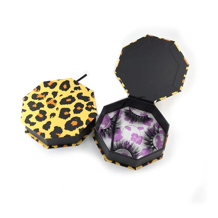 leopard print boxes octagonal shape front view and open view