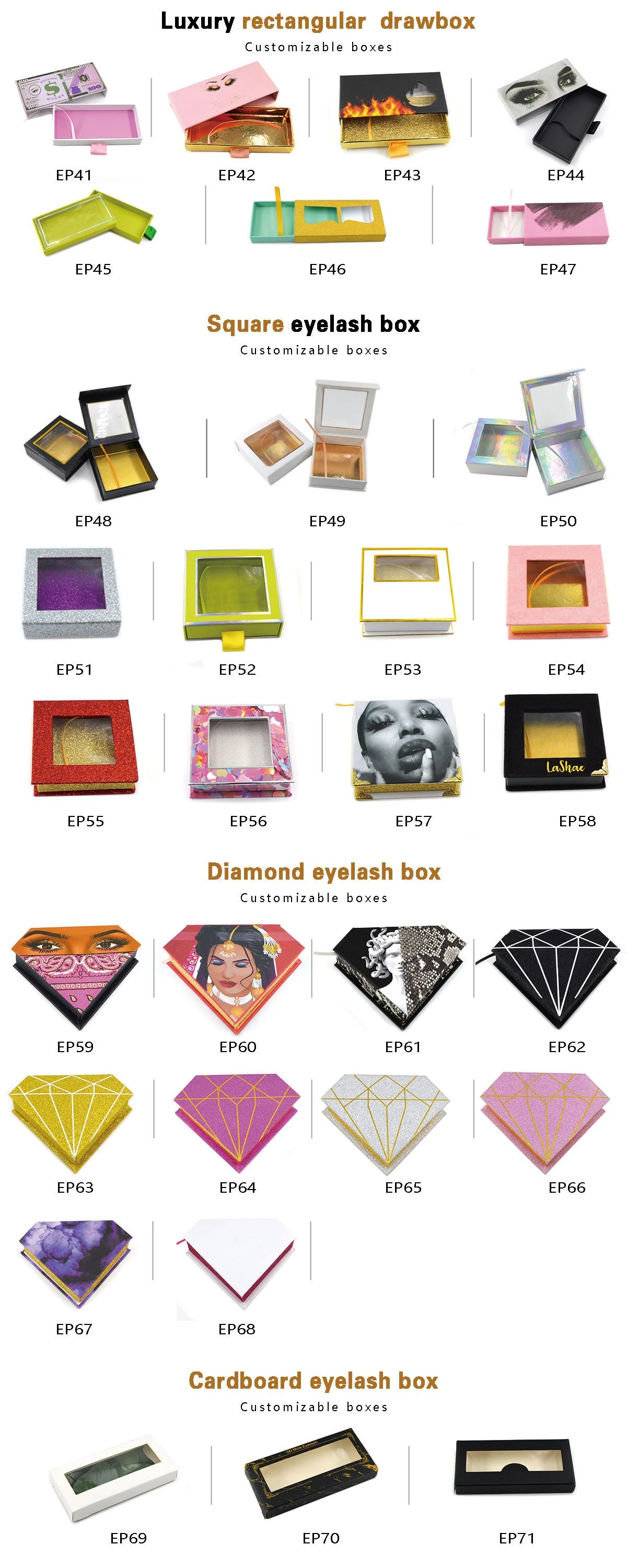 Sample finishing of various types of eyelash box-EP41-71 Sample finishing of various types of eyelash box-EP41-71