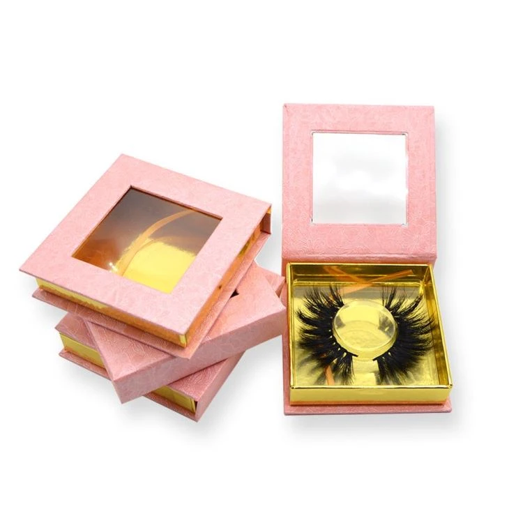 Pink print square lash box with square small window1